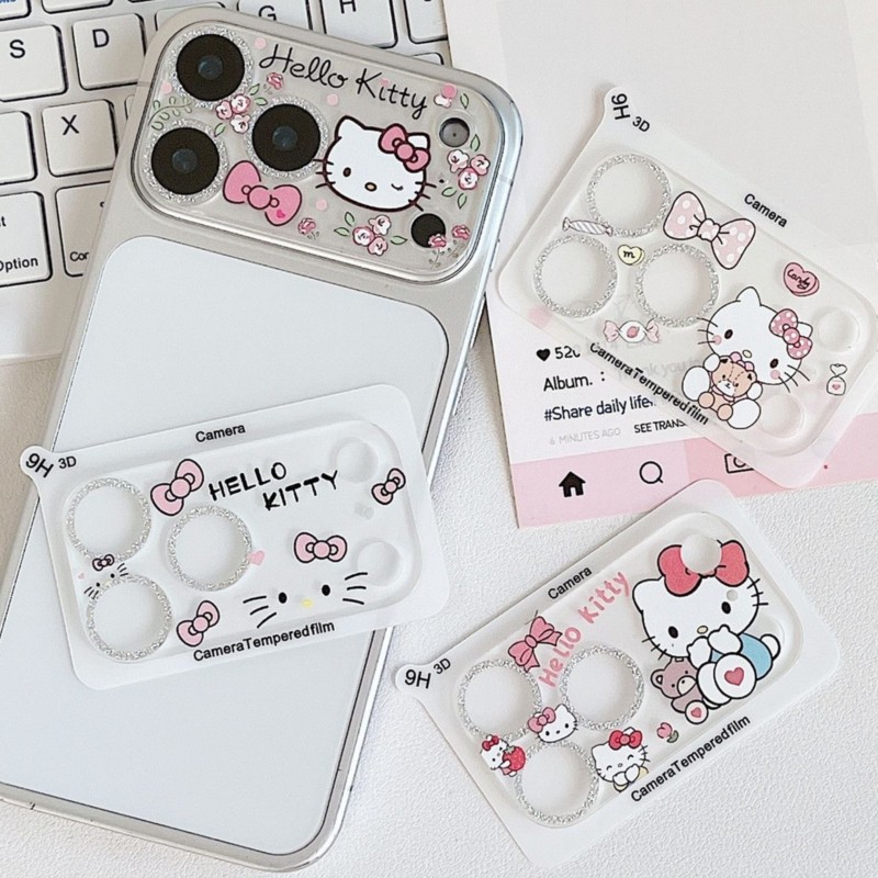 Cute Hello Kitty Glitter Camer - đánh giá và giá Tempered Glass Screen 9H